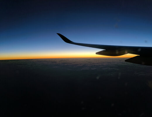 Sunrise from a Qatar Airways window seat