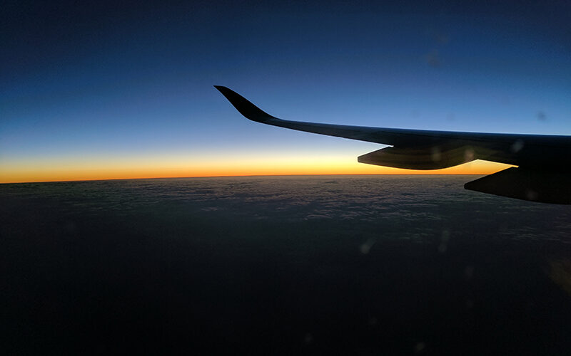 Sunrise from a Qatar Airways window seat